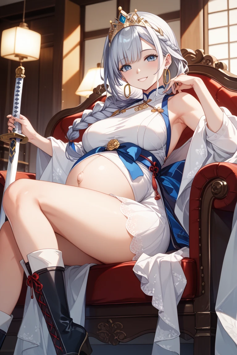 high detail, super detail, super high resolution. Extremely sexy and beautiful girl, with a beautiful face, delicate face, Beautiful lips, White skin, curvy body, beautiful feet and thighs, White hair, white wolf ears and wolf tail, low-cut japanese dress. (Regarding the posture: Can be kneeling, crossing legs, stop, or with legs open. You should focus mainly on your feet and your body at the bottom, The feet must be detailed and show their beauty.)