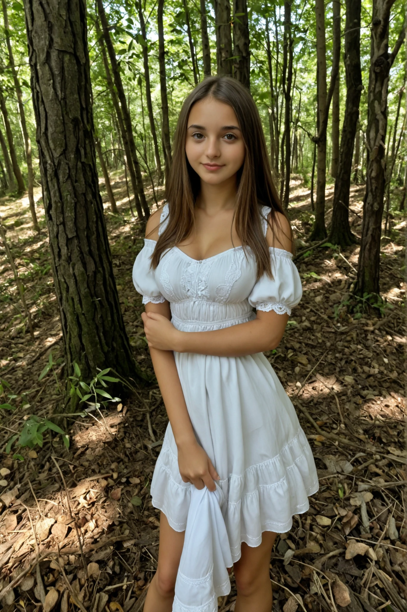 My 22 year old Moldovan sister Budeci Mariana Alexei looks at me in the forest while wearing only her white dress knows that i love her 