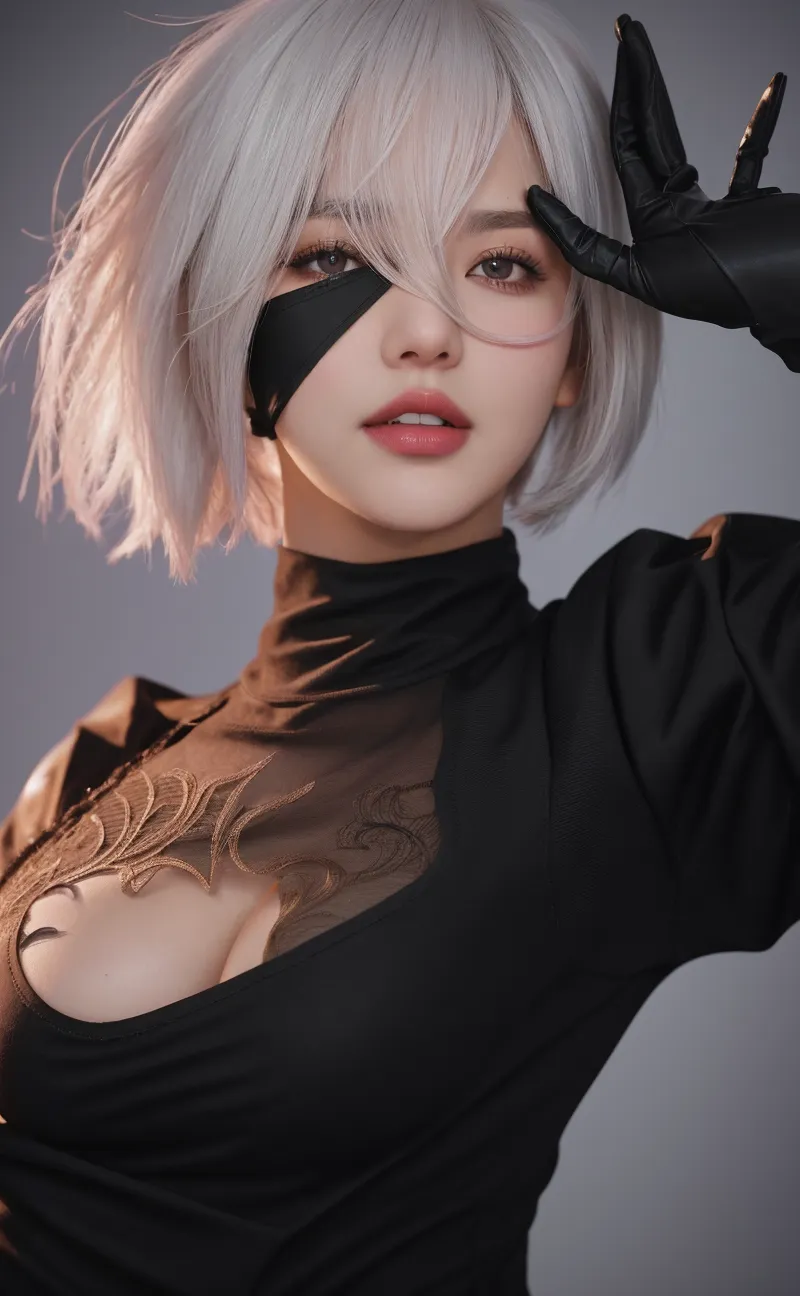 super gigantic breasts,cute smile,cleavage cutout,wear sunglasse,sexy pose,short white hair