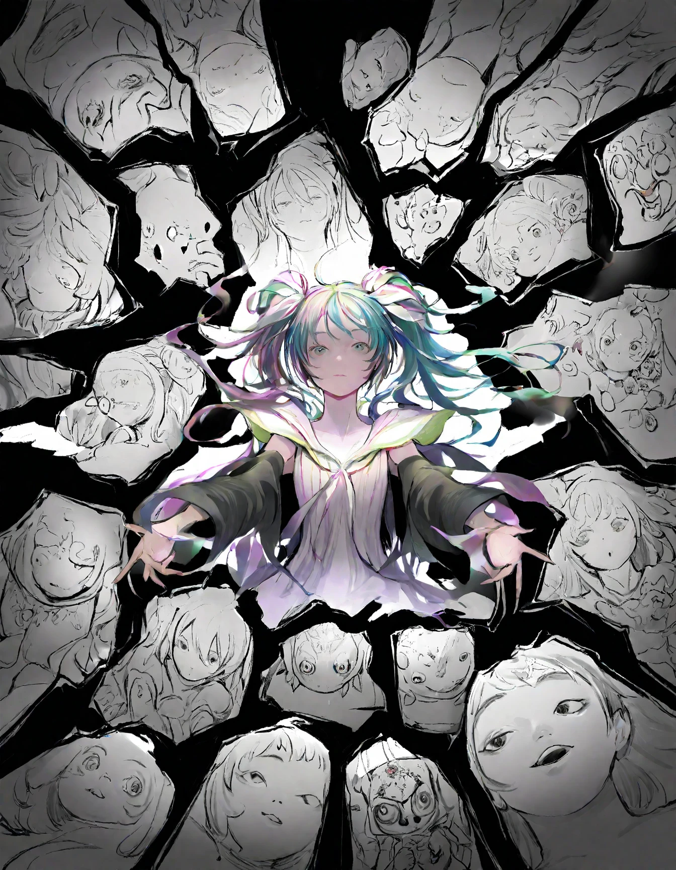 (a lot of extra limb), (Extra Arms), extra legs , multiple heads,((((3 heads:1.5)))), Cat ear,extra breasts under breasts, multiple legs, Shrine priestess costume, wolf ears ,fox ears, multiple legs, multiple arms, masterpiece, highest quality , {Multiple people} , (human limbs grow on tentacles ), Scylla with too many slime tentacle limbs , extra eyes, extra ears, too many extra body parts, extra body , extra heads ,conjoined twins ,twintails, tentacle hair, a lot of extra limbs grow on slime tentacle, chaos shape girl, mutation ,parasitic girl’s body ,green hair , slime tentacle hair , golden eyes , extra torso on tentacle legs, multiple girls fuse tentacles , a lot of humanoid arms grow on tentacle arms , more arms, more legs, more heads, more little girls, multiple torso, more limbs , surprised expression, extra limbs fuse tentacle , melting limbs , extra breasts , skin fang, naughty, crazy, demon horns, mismatched pupils, anime style, 8k, super detail, textured skin, anatomically incorrect anarchy body, multiple extra body on torso with extra arms,multiple heads on head with tentacle arms, branched body, branched tentacles , a lot of tentacle arms grow on whole body, Hekatoncheir , severed torso, tentacled vagina, small breast, she is unable to move body freely, Tentacle arms that move on their own, A girl raped by her own body that moves on its own, girl fondling her own breasts, no pants , ruled by an extra head, controlled by tentacle monster, girl fused mythical creatures, green tentacles, The extra head with extra arms is the main body, Replacement, Embrace your extra head, extra torso , a girl being parasitized by a tentacle girl’s body ,a girl assimilate into tentacles , body being invaded by tentacles, A five-year-old girl with tentacles fused together, tentacle legs coming out of vagina , futanari penis growing on vagina, Mind control, tentacle girl absorbed by slime girl, amorphous monster girl, crotchhead , tentacle slime shapeshifter