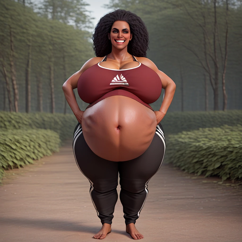 Thicc, extremely morbidly obese, cute baddie, Ashley, angered frown, white baseball cap, ((white top_v1.2, black jogger shorts_v1.2)), voluptuous woman, perfect hands, perfect face, (anatomically correct), (Perfect/ realistic proportions:1.2), (overwhelmingly fat arms, obese face), arm up, ((extremely widest hips possible!)), ((extremely massive thick thighs, morbidly large belly), belly overhang!, stretch marks)), adorable smile, (1080P, 4k UHD, Masterpiece:2.1!) ((single)), background: central american landscape, modern bungalow