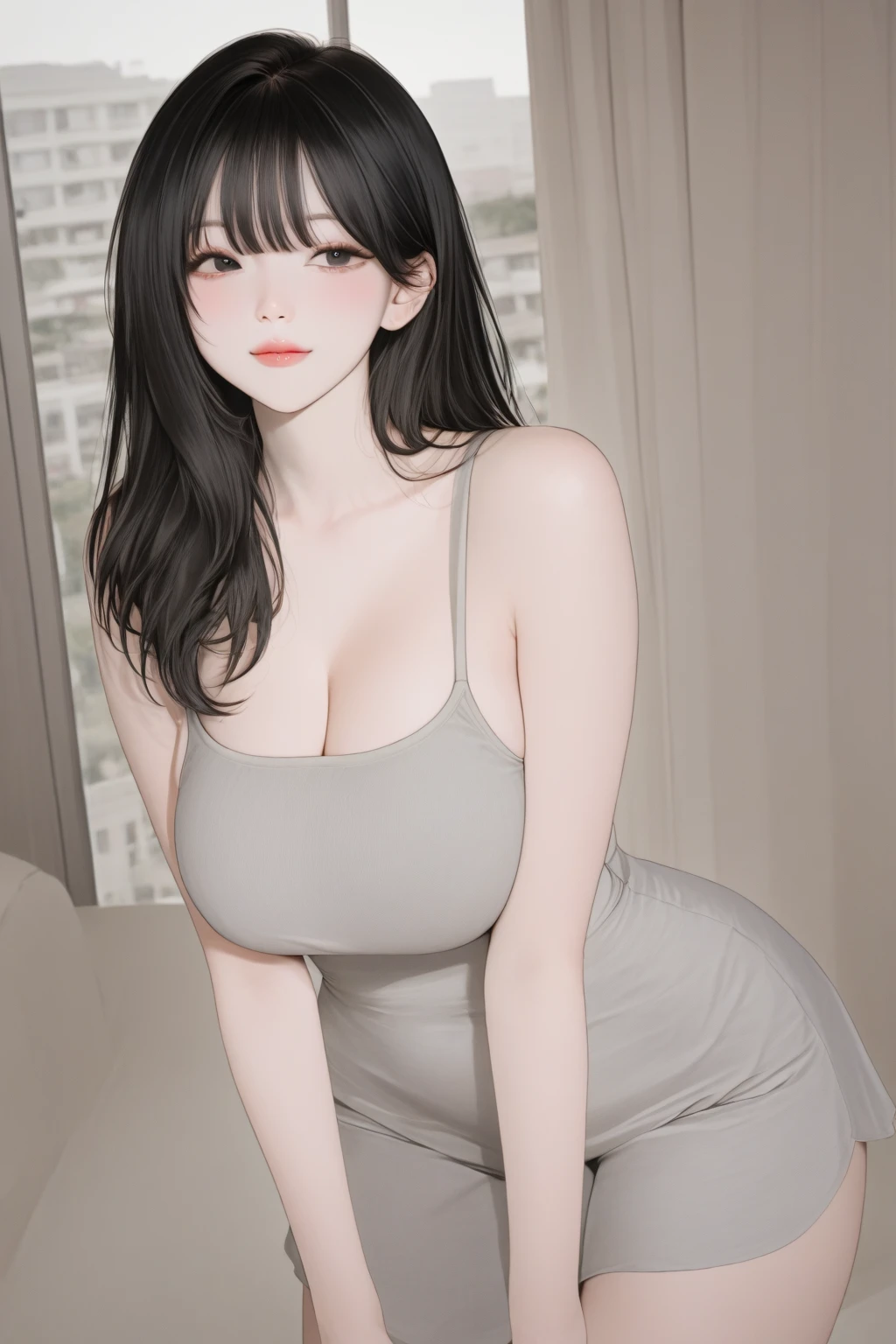masterpiece,ultra detailed,1woman,off-the -shoulder short summer blouse,pattern skirt,standing,at tokyo,curvy body,medium straight hair,cute japanese gravure idol,black hair,(tareme),happy smile,oval face,make up,