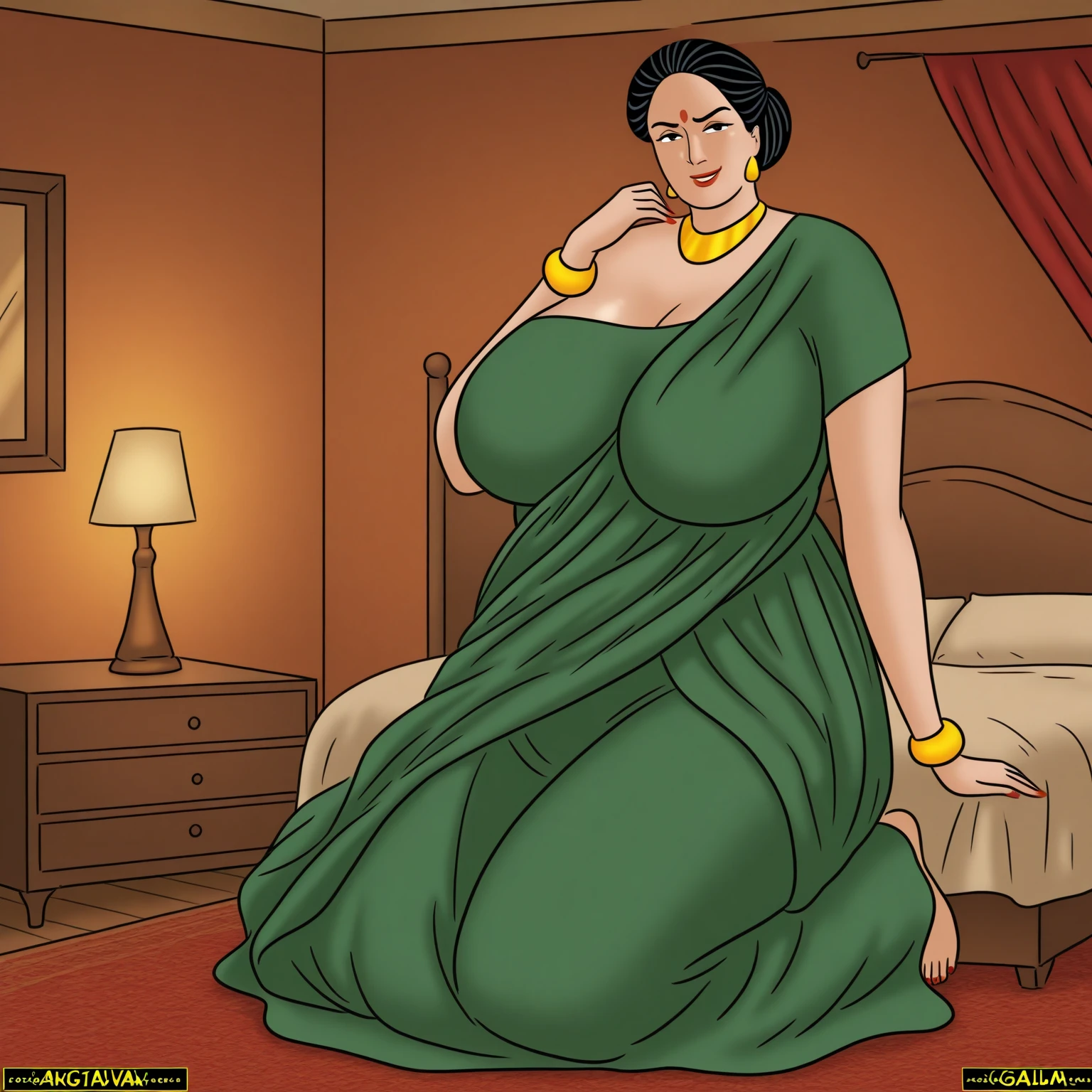 Damian Wayne(aka Robin/Son-of-Batman) transformed into a female blonde bimbo with gigantic breasts with erect nipples and thick lips and is dressed in a pink dress.