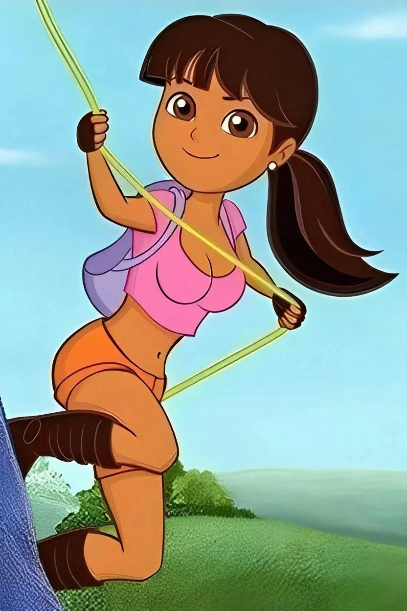 score_9, score_8_up, score_7_up, 1girl, solo, , breasts, pink shirt, backpack, Bob haircut, orange shorts, short stack,dark skinned female,vaginal, brown eyes,  upper body focus,green tentacles, Latina, Dora Marquez, Dora the explorer,shortstack ,exposed midriff, brown hair, cute girl, suspended, vaginal sex, breast groped by tentacles,  breasts, erect nipples, exposed breasts, orange sweat shorts, shirt up, vine tentacles, bound, tentacle sex, exposed midriff,, jungle background, medium hair, torn clothes, anal sex,, innocent, shorts down, pussy,plain pink shirt, blue backpack,dark theme,masterpiece,score_6_up