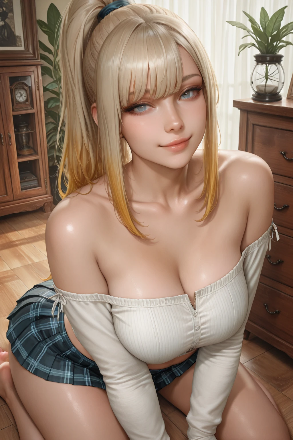 cute face, pink eyes, detailed face and eyes,