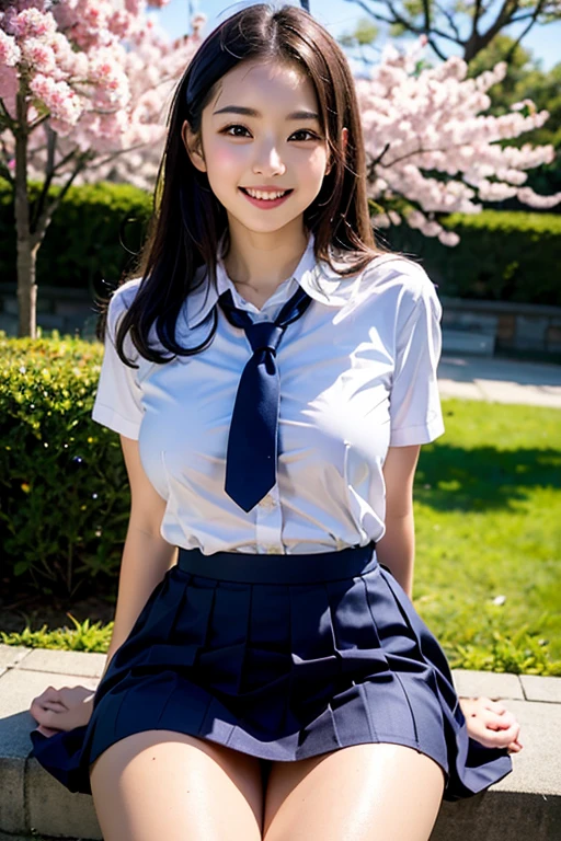 Pure Japanese school girl, no makeup, thick eyebrows, wearing uniforms, natural hair styles, pure smile, natural body, shiny white skin, refreshing in early summer morning sunlight, feeling soft breeze in hair, lift up skirt, (panty), little bit sexy mood, sexual attractive, professional portrait photography,