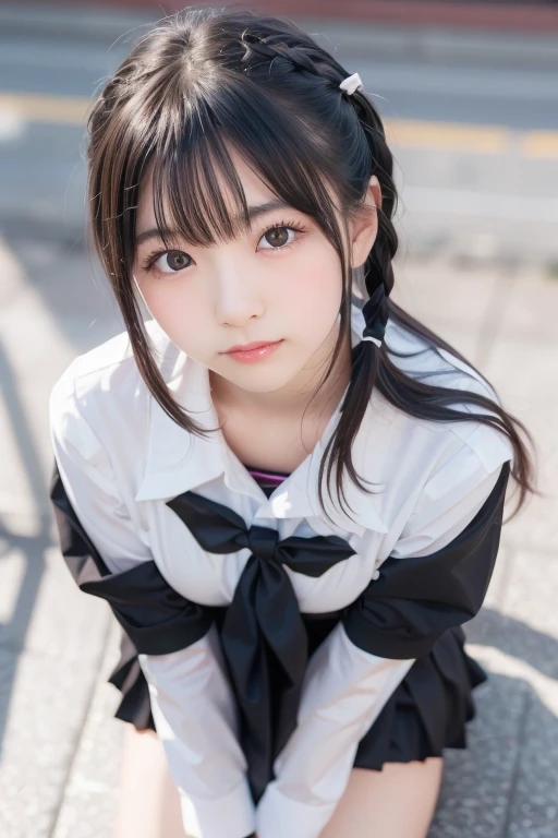 ((Attention to detail)),(Super detailed), 非常に詳細な CG ユニティ 8K 壁紙, beautiful girl,((Two people)), Highest quality, 8K, ((12 years old))、girl、Long straight hair、Summer outfit、((Happy smile))、Bust Shot、（sea）、