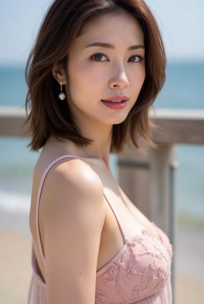 、Palm Tree、Lens flare、Hawaiian Landscape、Photos that make you feel midsummer、bright々and pouring sunlight、(Barely、:1.4)、ビーチでBarely、Excited girl、The sky turns red、、Light brown hair、Elegant hairstyle、Blue Eyed Woman、A woman with a cute upward gaze、When the sky gets dark、The sky turns red as the sun sets、Luxury Bagedium Shorthair:1.4))、The sun shines on her、Light brown hair、Light brown hair、The sky was dyed red、There are clouds、private's cute、彼女のAmple breastsは服の上からでも明らかです.、輝く太陽はとてもbeautiful、Dusk is approaching、Lens flare、I can see the sunset、((Sunlight reflecting off the ocean、Ocean View、The sun shines on the sea、'beautiful.、Small earrings、private'evening、Birds are also flying、、Brown Hair Color、Tying up hair、The woman is on the right:1.4))、Luxury leather belts、Shiny clothes、Light beige hair color、Background Blur、Braid only the front hair、Light brown hair、{{Cowgirl Shot}}、((Close-up shot from the waist up、Ample breasts:1.4))、Braid only the front hair、Cowboy Shot、((Ample breasts))、Full body photo、ring、Tuck your hair behind one ear、Silver Necklace、smile、 Elegant ponytail、Caustics、Highly detailed photos、Very beautiful and ideal short hair、Super no makeup、(8k、RAW Photos、Highest quality、masterpiece:1.2)、(Realistic、Realistic)、1 girl、((Medium Short Hair、Looking into the camera:1.4))、Hair blowing in the wind
