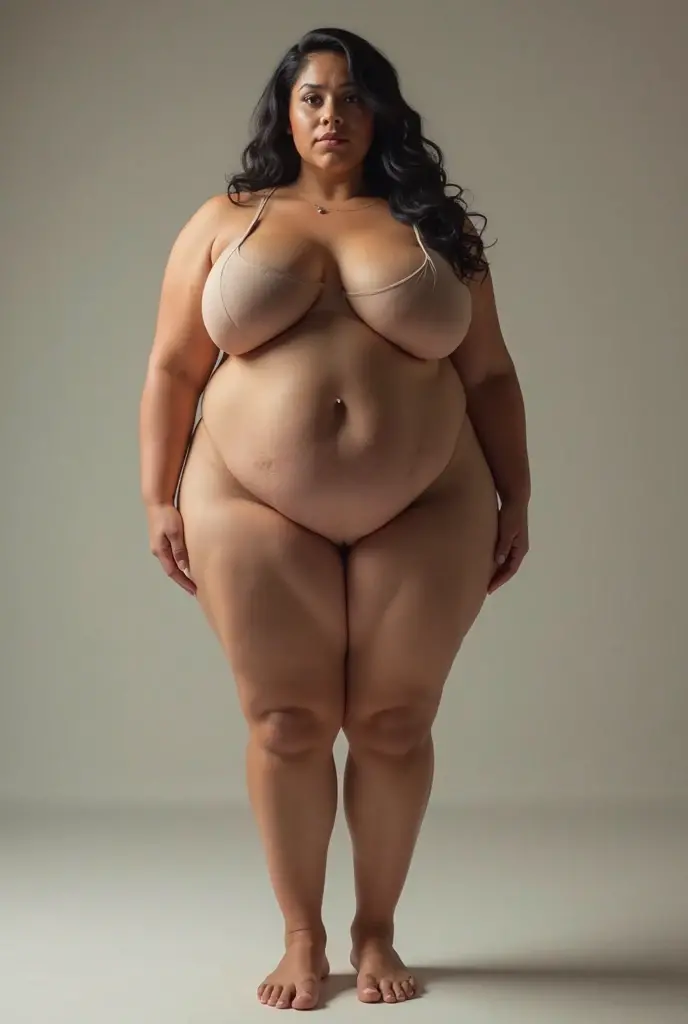 ((naked)),((huge saggy tits)),((heavy looking body)),((wide hips)),((thick body)),((big belly)),((white woman)),((Brown short hair)),((Brown eyes)),((full body portrait))、((1 woman)),stand on tiptoe、White blank background、stand facing forward、barefoot、full body portrait、stand with legs apart、model pose、Fat Woman、One Woman、Stand with your feet apart、Fleshy lady、woman standing with legs apart、Thick body