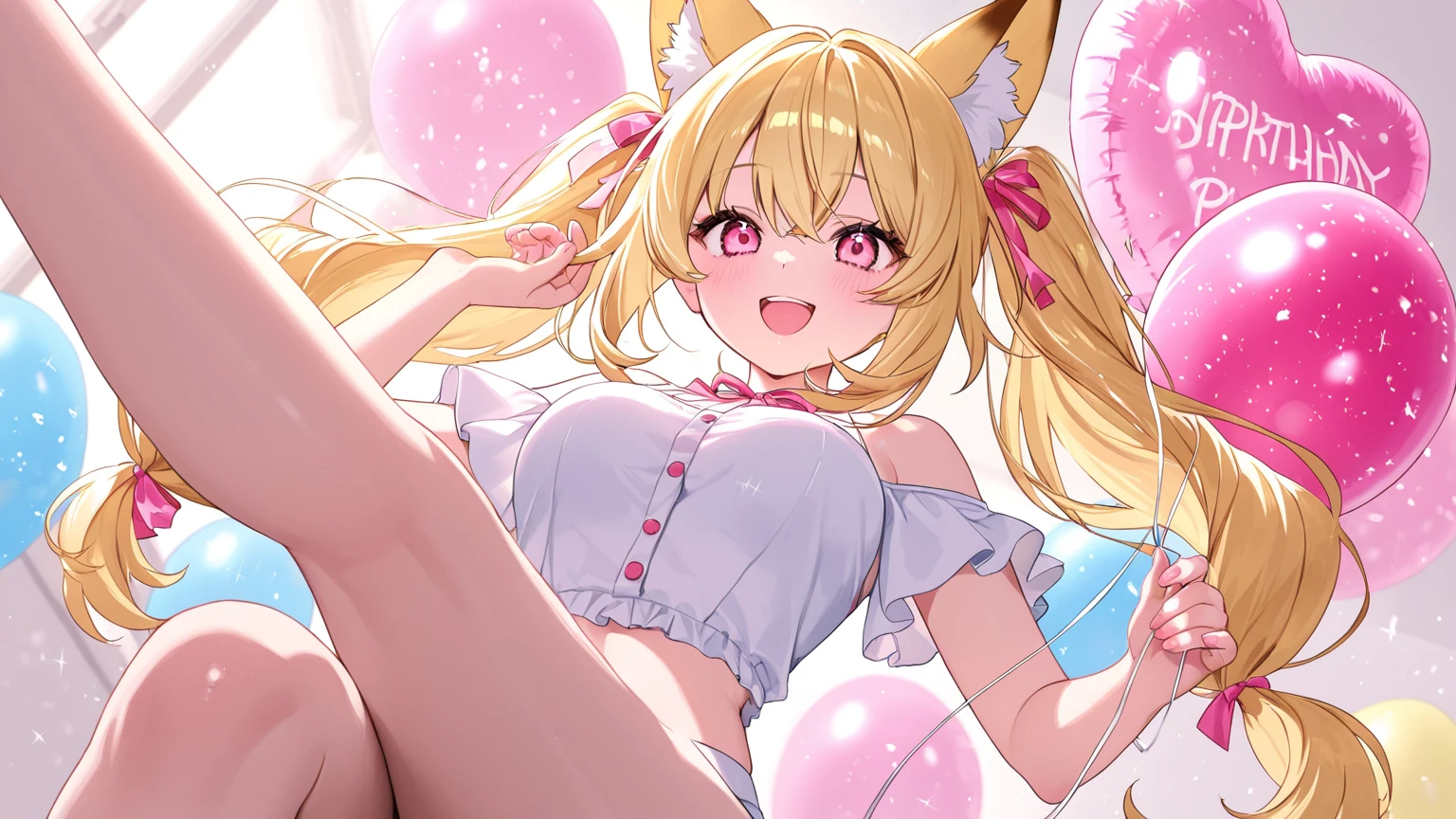 (Chibi Chibi: 1.3), Solo, Full Body, Shiny Yellow Bikini, Lying Down, Highly Detailed Face, (Smile: 1.4), Lively, (Gravure Pose: 1.5), Beautiful Detailed Eyes, Looking Up, (Eye Match), Light Brown Long Hair, Cat Ears, Neon, Masterpiece, Top Quality, Highly Detailed 8k Wallpaper