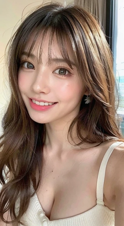 ((highest quality, 8K, masterpiece: 1.3)), 1 girl, The beauty of slim abs: 1.3, (hairstyle casual, big breasts: 1.2), dress: 1.1, super fine face, delicate eyes, double eyelid, smile, Home