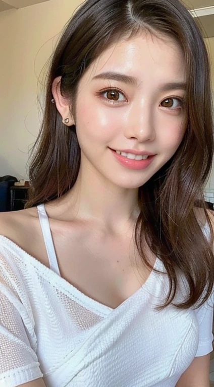((highest quality, 8k, masterpiece: 1.3)), 1 girl, Beautiful woman with plump abs: 1.3, whole body, (, big: 1.3), oversized tank top: 1.2, super delicate face, delicate eyes, double eyelid, smile, Home, random color clothes.short hair, sexy, cute underwear
