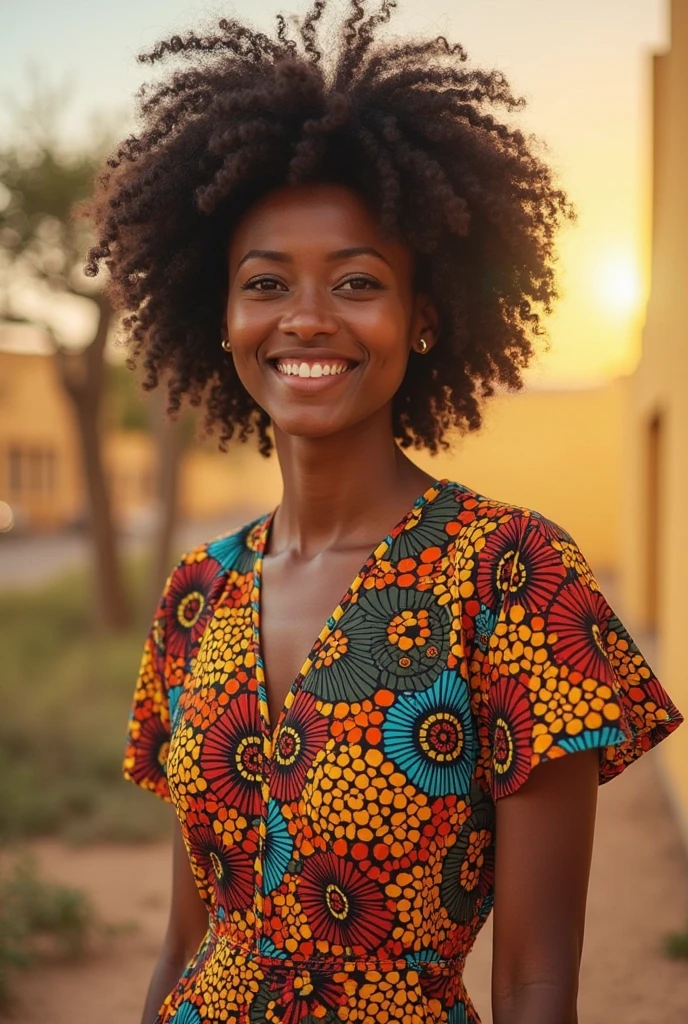 Femme africaine contente d'une promotion en shopping très bien habillé