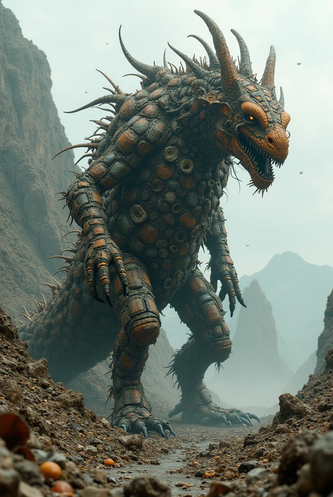 The Kaelythra is a creature of colossal proportions and aberrant appearance., that defies the laws of nature and imagination. It has a long and segmented body., similar to that of a giant centipede, covered in iridescent scales that change color depending on their environment, turning from the deepest black to a dazzling white. Each segment of its body is adorned with crystalline spines., resembling quartz needles several meters long, capable of absorbing light and reflecting it in a kaleidoscope of blinding colors.
Several rows of arm-like appendages emerge from its back., ending in claws as sharp as obsidian blades. Instead of a single head, The Kaelythra has three bulbous-looking protuberances, each with a different mouth. One is full of fangs like a shark, Another has a huge hole that emits a deafening roar., and the third is made up of tentacles that secrete a poisonous and hallucinogenic mist..
his eyes, distributed along its body in rows, They are hundreds of tiny golden spheres that glow with an unnatural intelligence.. Each eye can move independently, giving him 360-degree vision and allowing him to anticipate his enemies' movements.
His legs, in indefinite number, They resemble bone pillars that are driven into the earth and rock., capable of passing through any material, which allows it to move both on land and in the air, due to a levitatory energy generated by etheric crystals embedded in his body.