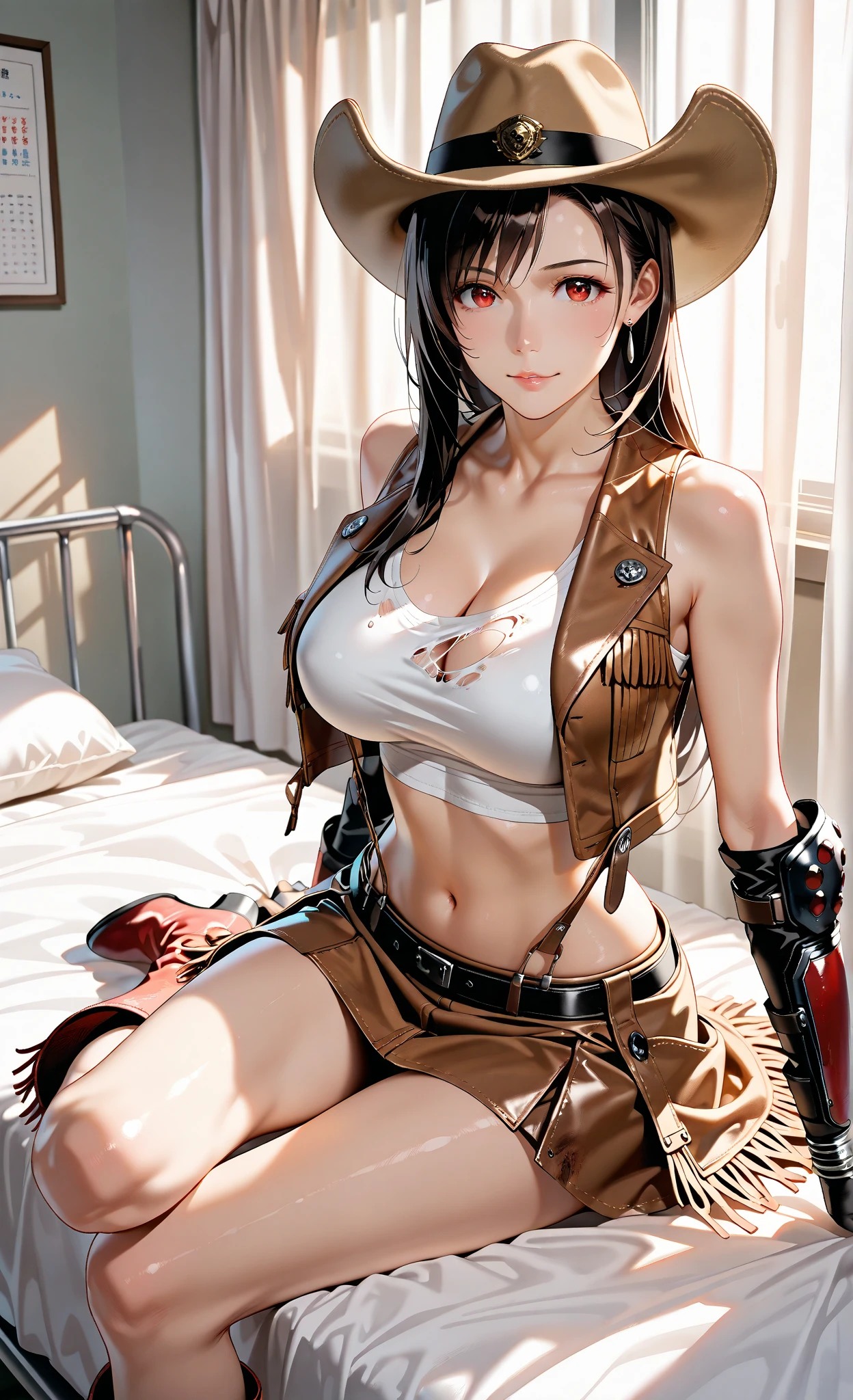 Naked Beauty,Gemini Sunrise,gun belt,Insert the pistol into the holster,Western Boots,Watch on wrist,Drunk,Sexy face,Above the knee shot、Masturbate、To pee、I am going to cry、Lying in bed、Ultra-high resolution、16K