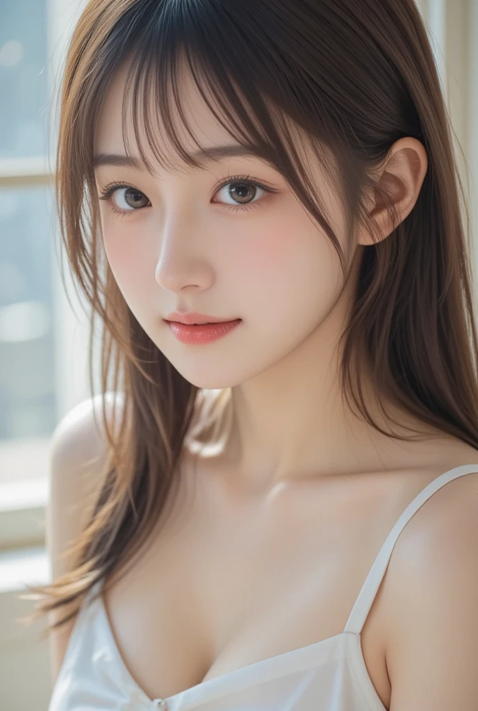(masterpiece, highest quality: 1.2)、(White skin: 1.3)、(Beautiful Face: 1.3), (超Detailed Background, Detailed Background: 1.3)、Beautiful Japanese Women Photos、Upper body image、(Droopy eyes: 1.3)、Dark brown eyes、Beautiful brown hair、Blunt bangs、Long Hair、((Large Breasts:1.2))、(Bodysuits)、Corset Hinneyskin)、(detailed city background:1.2), (Captivating smile:1.15), Perfect female body