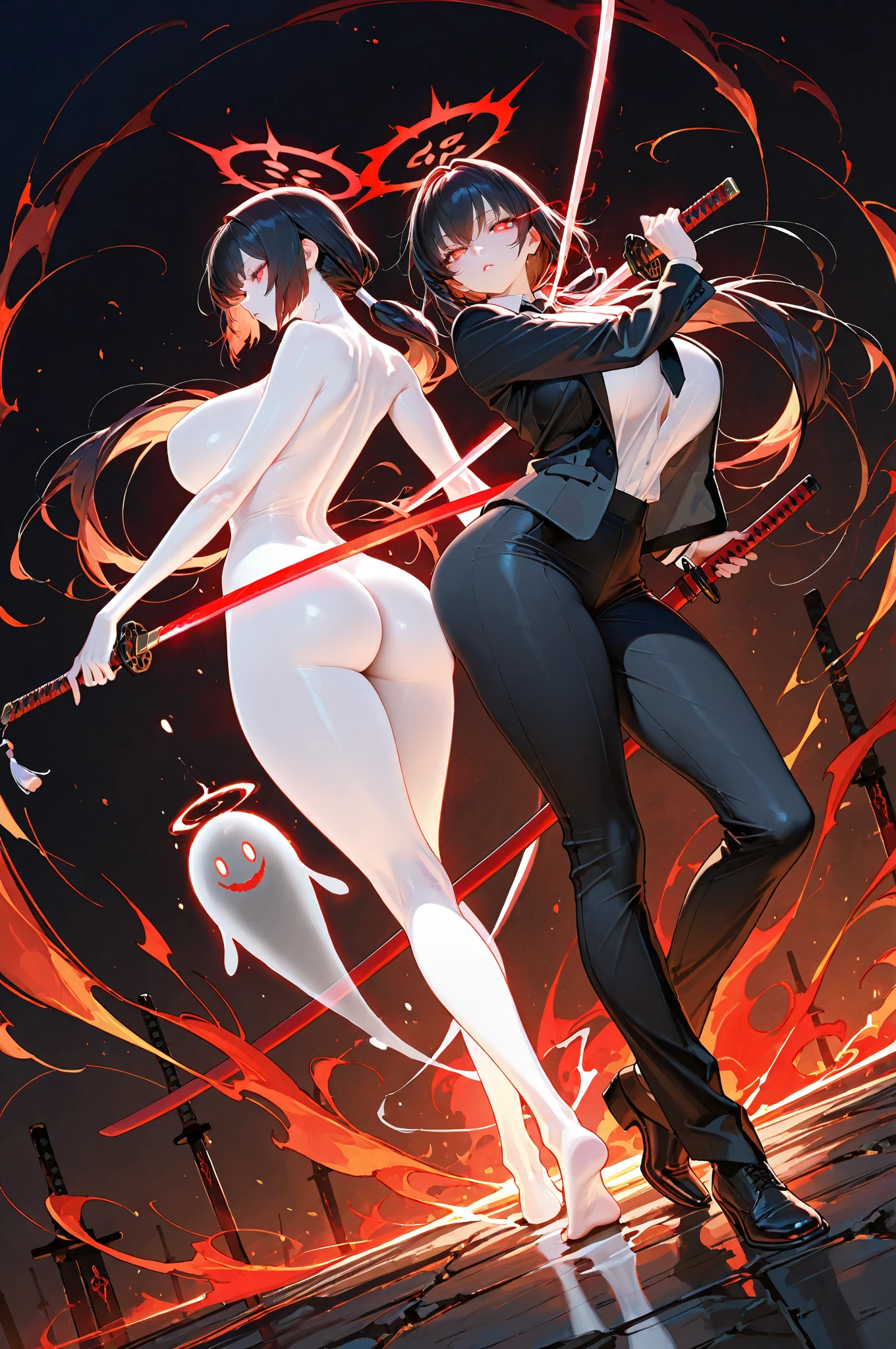 ((gang-, On stage, audience, public watching)),girl(Glasses,Large_breasted,See-through_skinny_Mechanical_Hexagonal mesh_white_ciber_plugsuit) Lovers, Posing, super model, a couple, Passionate, cheating, envy,??????? rough , Wild ,Erotic,Dark_skin