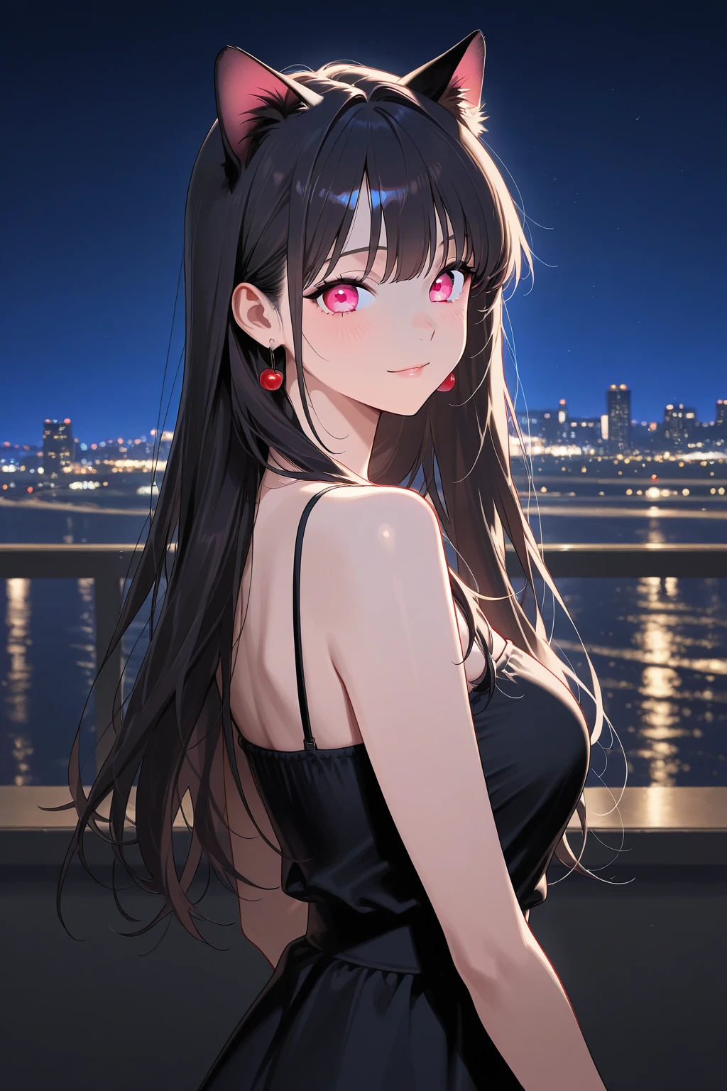 Masterpiece, best quality, night town, beautiful girl, beautiful face, long black hair,