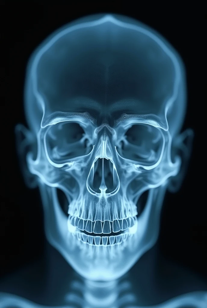Create a photo of an x-ray of a skull with a naughty smile