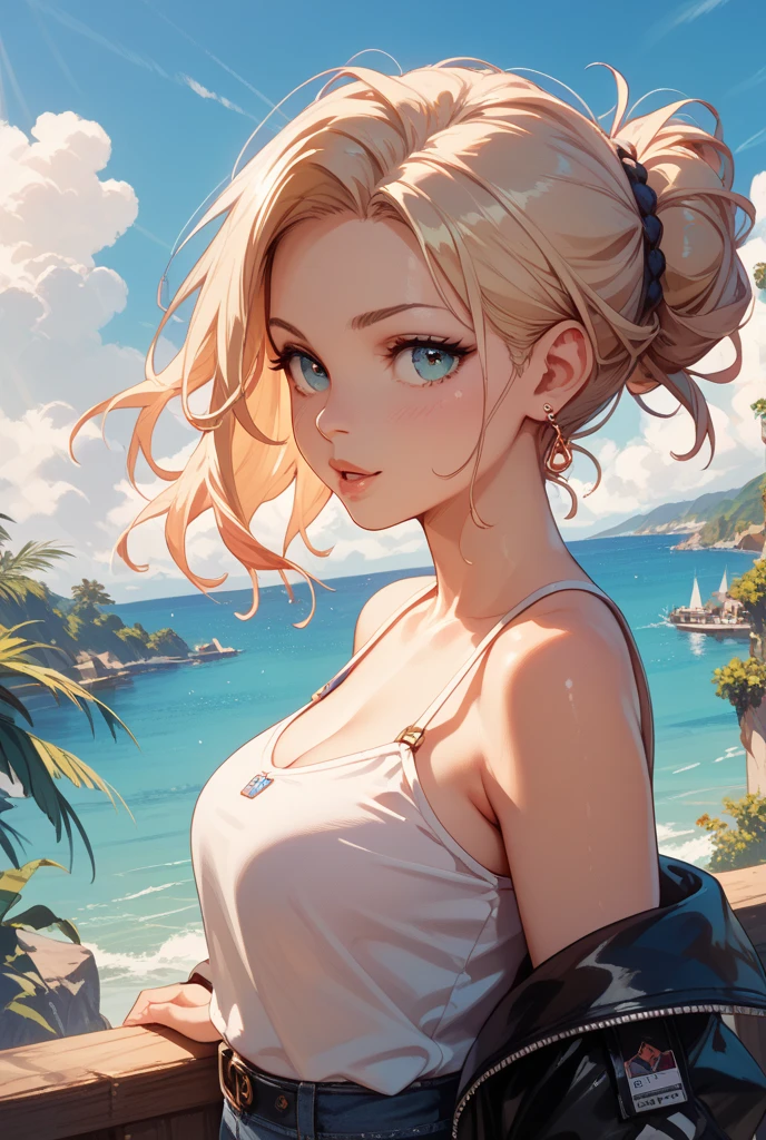 Style-Moana, 8k portrait of beautiful young woman with brown hair, look into viewer, intricate, elegant, highly detailed, majestic, digital photography, art by artgerm ruan jia and greg rutkowski surreal wet paint gold butterfly filigree, broken glass, medium_hair, glasses, ((small_breasts)), cleavage, partially_unzipped