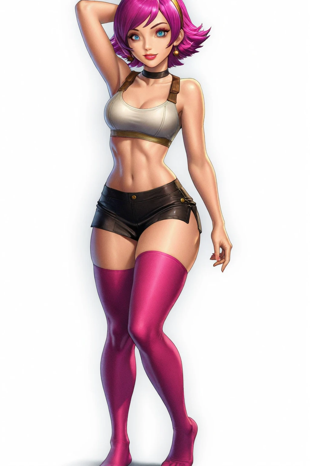 ((masterpiece)),(((best quality))),((character design sheet)), ((full body view)) illustration,Catalogue of sex slaves,1girl, thick thighs, ((detailed face:1.4)) Just the right kind of 14-year-old japanese sunburn kuro Gyaru for promiscuous sex friend, rough sketches, between breasts,big breasts,vaginal secretions,wearing an short apron without any clothes on and Chain of sex slaves,hair accessories,seductive grin smug,solid color backdrop, clean backdrop,