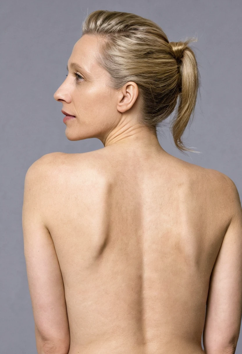 full body shot, white back ground, a Japanese woman, 58 years old, naked, smiling
