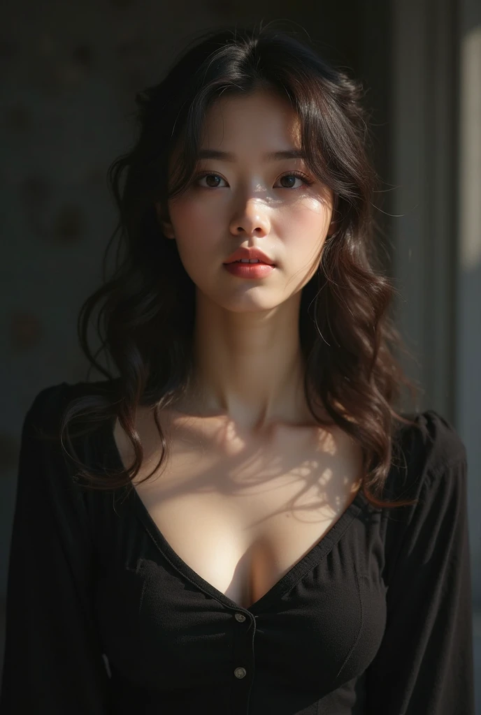 Best quality,masterpiece,Ultra-high resolution,RAW photos, Cat ears,cute,In the light,deep shadow,Low profile,Cold Light,sexy look,Long hair,((best quality: 1.5)) ((masterpiece: 0.8)), Intricate details, Clear focus, professional, real life, Real facial expression, Dynamic poses, ((([Oversized breasts:0.8])))),