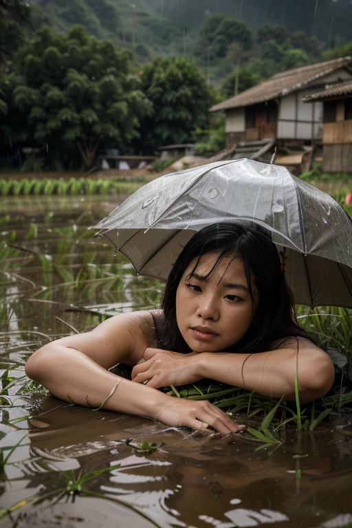 Rain (afternoon)In a grassy rice field