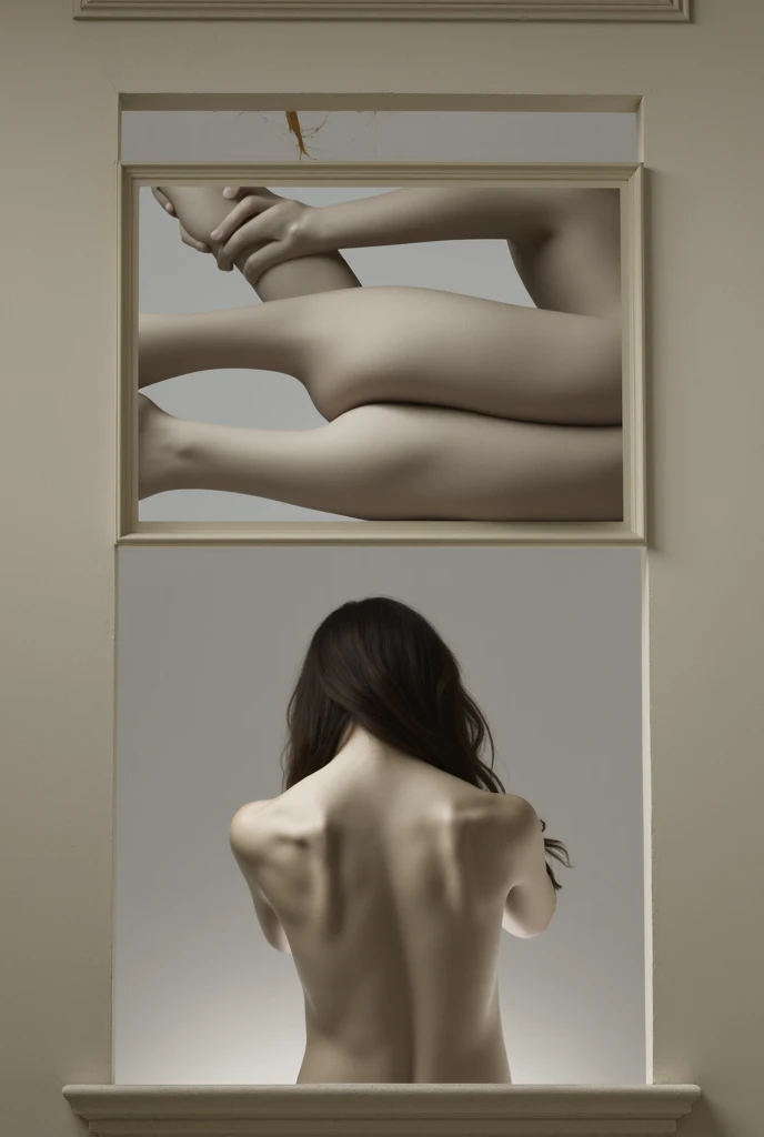 A beautiful naked girl stands upright, facing you.　I can see from my head to my toes　Hands are placed at the sides of the body.　Legs are closed　The face is looking straight at me