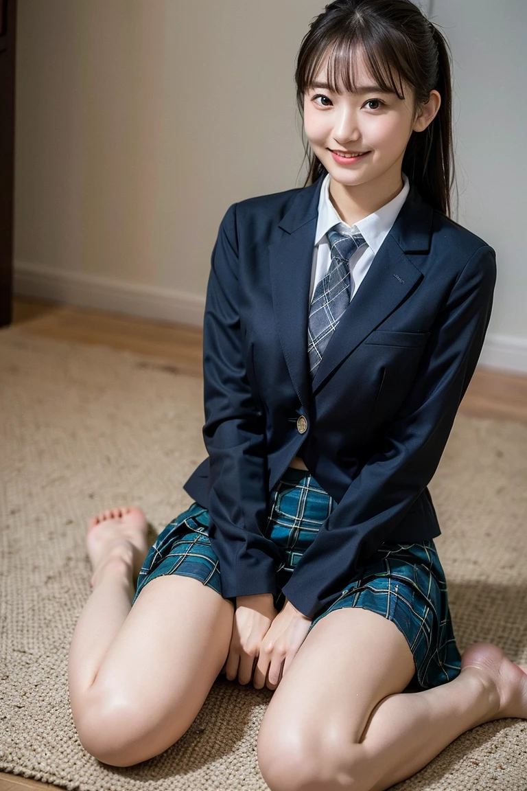 8K, RAW portrait (japanese woman),masterpiece、Photoreal:1.2、realistic, ultra high resolution, highest quality, real life photos ,( in the evening :1.1),
((((1 female:1.5))))、(cute face:1.3)、japanese woman部屋で、
、big, beautiful, fine eyes, black hair,(Depth of written boundary:1.3)、(realistic skin texture:1.3)、(An immersive atmosphere:0.8、chiaroscuro:1.2) 、(look viewer:1.4)、((embarrassed look:1.4))、((red cheeks:1.3))、((from belowの天井:1.2))、(smile:0.7)、((wearing very small satin panties))、((panty shot))、((woman rolling up her skirt))、((from below:1.13))、((close-up of crotch:1.49))、((Pants with emphasis on the photo))、((spread your legs to the side:1.4))、defMaki, blue blazer, Striped blue bowtie, long sleeve, plaid mini skirt, blue mini skirt,