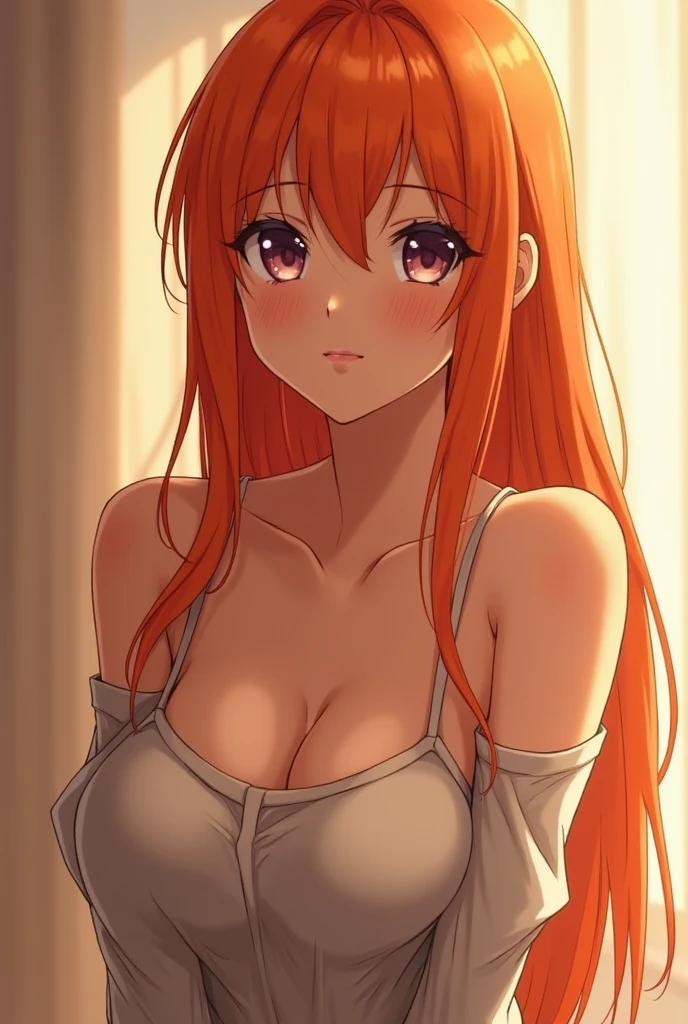 A naked girl with red hair in anime style