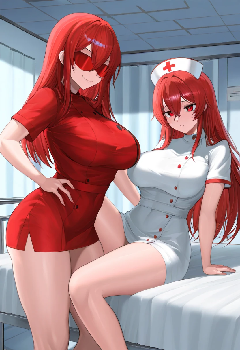(((Alone))),(((Elf Woman Milf))),(((Light Skin))),(((Wavy red hair))),(((Yellow Eyes))),((Curvy Body)),(((Wearing a nurse sexy costume)))