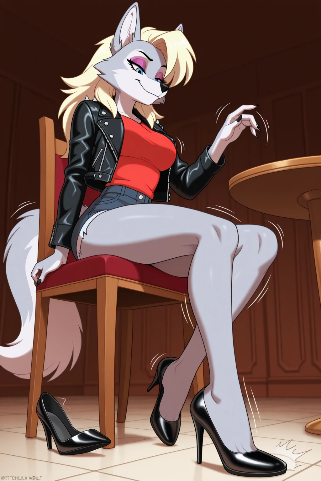 score_9, score_8_up, BREAK, source_anime, uncensored, perfect body, slim, thigh highs, fingerless gloves,
anthro, furry, pose, sexy,
Loona \(Helluva Boss\), NSFW, nude, moaning, back to viewer, head back, anthro male maned wolf with long spiked white hair and black face, highlighter yellow penis, blushing, high detail, couch, happy, laying on side, removing panties, open mouth, tongue out, cumming on face, cumming in mouth, satisfied expression, blowjob