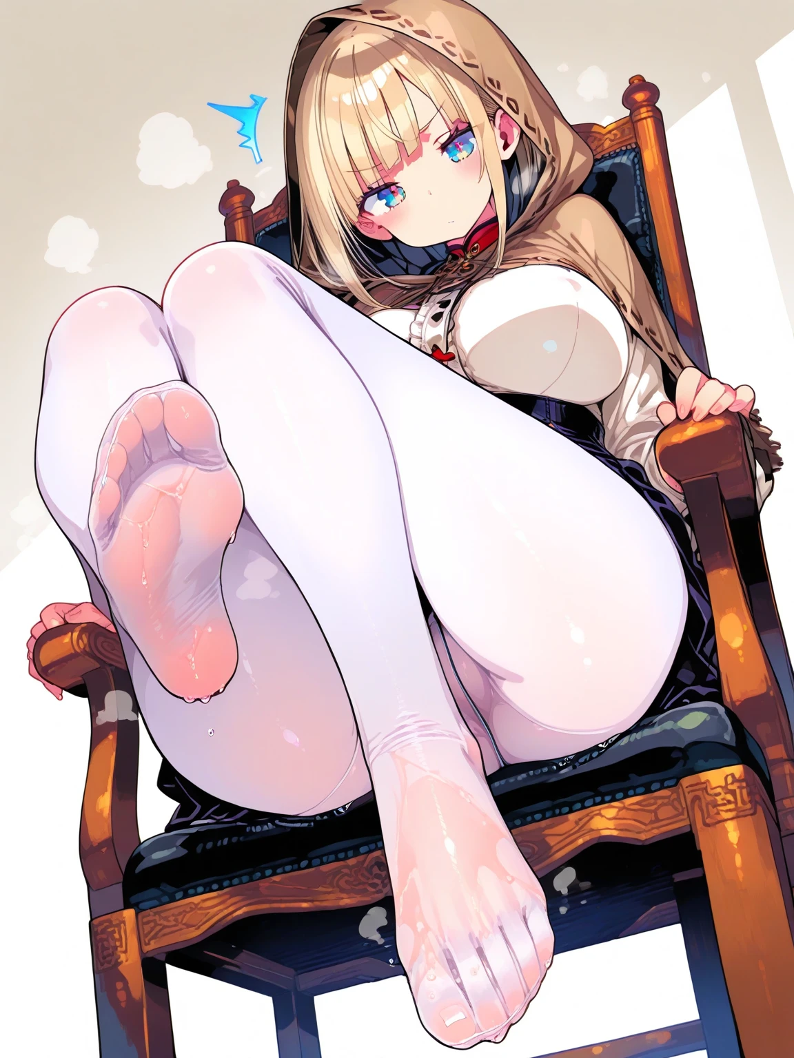 Naked, sitting on chair, hands on anothers armpits, tickling, laughing, hate it