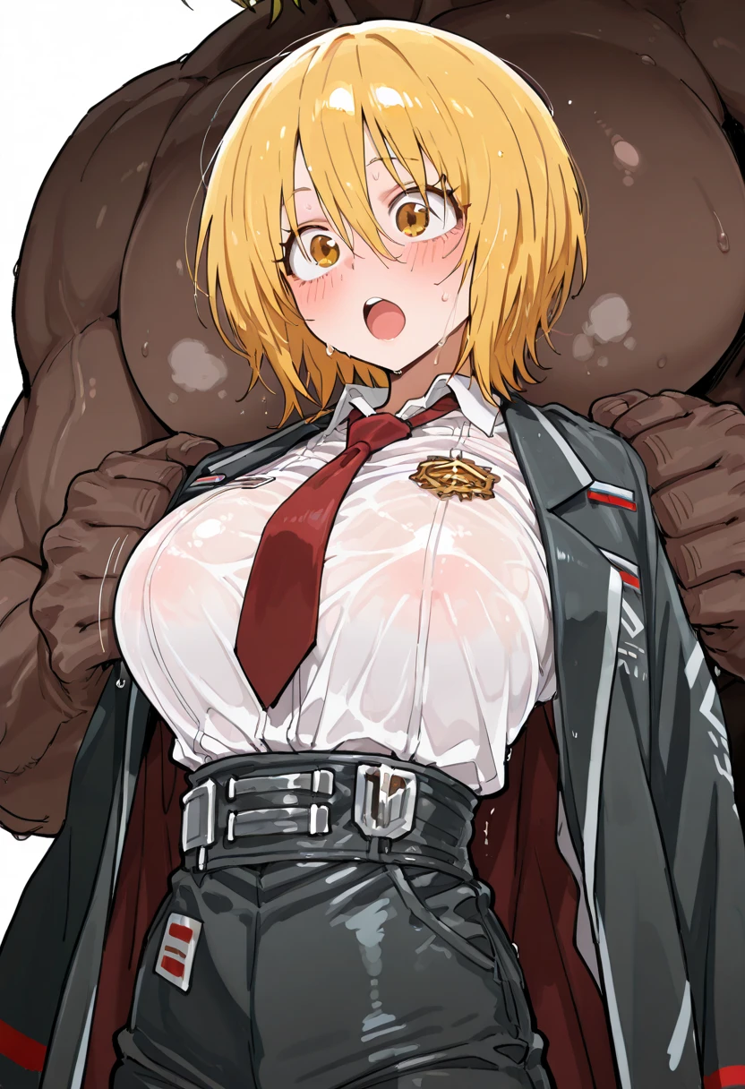 score_9, score_8_up, score_7_up, score_6_up, score_5_up, BREAK, 1girl, solo, looking down at viewer, huge breasts, hellsing, freckles, sexy, low angle, penis awe, dark skinned male, cuckold, ntr, cum, indoors, ikuchan, penis over eyes, hair over eyes
