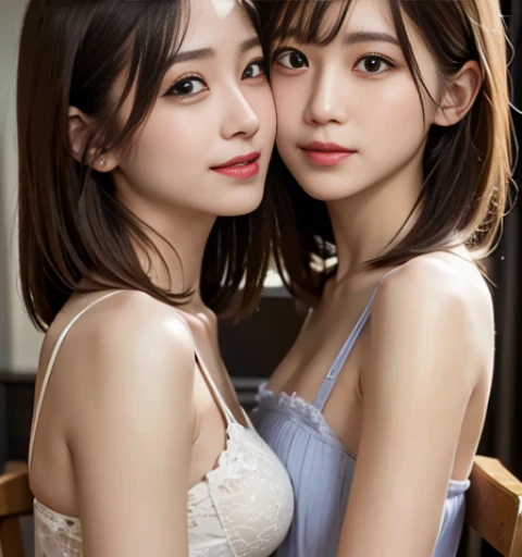 (masterpiece:1.3), (8k, Photoreal, Raw photo, best image quality: 1.4), Japanese high school girl、(random hairstyle:1.2)、cleavage:1.5、In a luxury hotel、At a luxury villa overseas、super detail face、eye for details、double eyelid、chest to chest、sharp focus:1.2、Beautiful woman:1.4、light brown hair、highest quality、masterpiece、Super high resolution、(Photoreal:1.4)、Highly detailed and professionally lit smiles、loose and light nightgown、shoulder out、thin、serious expression、short haired、deadly position、(Big Breasts:1.2)、キスをせがむ顔、