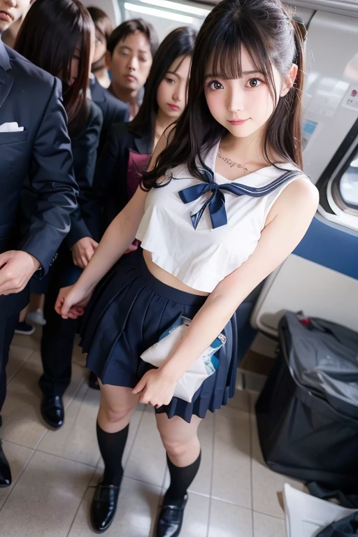 (8k, RAW photo, highest quality, masterpiece: 1.2), super detail, super resolution, (realistic, real photo: 1.37), distant camera, high resolution RAW color photo, real human, female gesture, beautiful leg highlights, very realistic, super high-quality, 8k wallpaper, amazing details, correct human structure, human body based on anatomy, very detailed beautiful girl, very detailed face very detailed eyes, Very realistic skin, very detailed fingers, very detailed nose, very detailed mouth, very delicate limbs, anatomical body perfect anatomy, very detailed background, very detailed clothes, teen, cute girl, famous Japan idol, cute, realistic body, slender, white skin, radiant skin, slim body, long straight hair, (dull bangs: 1.2), realistic face, delicate eyes, double eyelids, sailor suit, on the train after school, Beautiful thin legs, back, buttocks, protruding, crawling on all fours, standing back, angel smile, the cutest face in the world, human style, faithful to human structure, proofreading of frolicking woman, everyday life of a schoolgirl, , red ribbon, sexy legs, emphasizing femininity, blue chess skirt, delicate skirt, stretch legs, beautiful elongated legs, elongated beautiful legs, precise anatomy, , sexy and very embarrassing figure, short skirt, lesbian, kissing, human skin sensation, masturbation, face, correct limb orientation, limbs based on anatomy