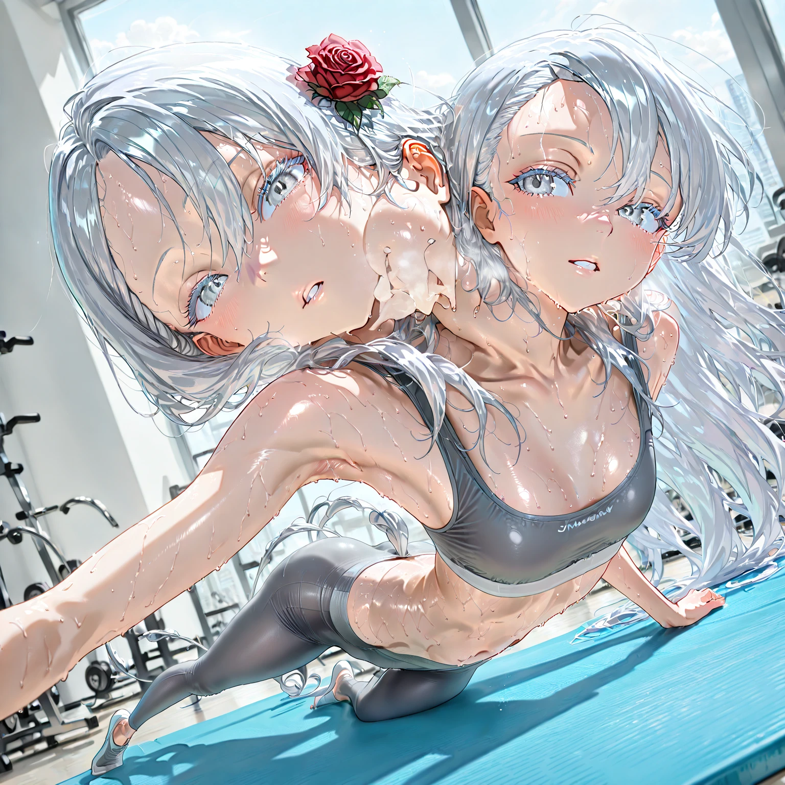 (2 mature succubus:1.2), (Transparent melting swimwear:1.1) 、(master piece, 8K resolution, Best Quality ), (hermaphrodite:1.6, androgyny:1.1), (A manly big crotch :1.6、Feminine physique:1.2、Feminine face), Sexy Pose, wet and messy hair, (high-level image quality、high-detail), In the bathroom:1.2 , silver air-mattress :1.8, Take a shower of white liquid covered all over your body, (seducting smile, Ecstatic smile and inviting to you),(Hot sweaty body)、Whole body covered with crowded white liquid , (Color variations of skin, Color variations of hair, Colors variations of eyes, Color variations of uniforms )