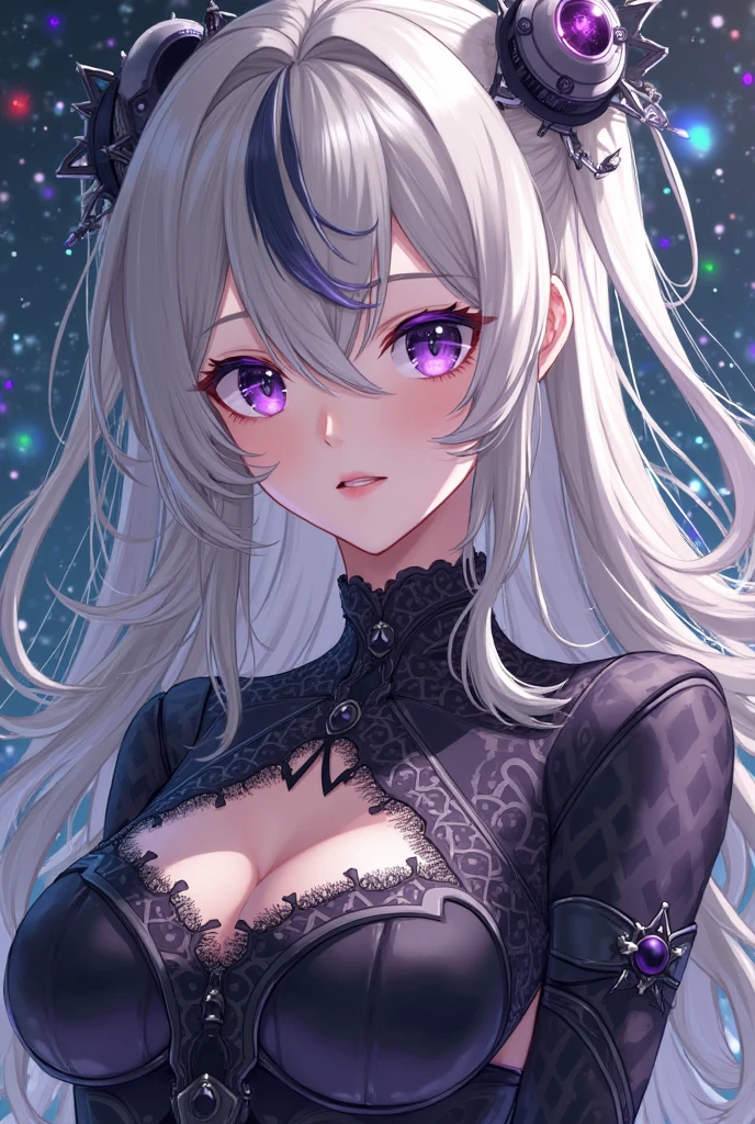 (masterpiece, best quality, ultra-detailed, best shadow), (detailed background,dark fantasy), (beautiful detailed face), high contrast, (best illumination, an extremely delicate and beautiful), ((cinematic light)), colorful, hyper detail, dramatic light, intricate details, (1girl, solo,white hair, sharp face,purple eyes, hair between eyes,dynamic angle), blood splatter, swirling black light around the character, depth of field,black light particles,(broken glass),magic circle,