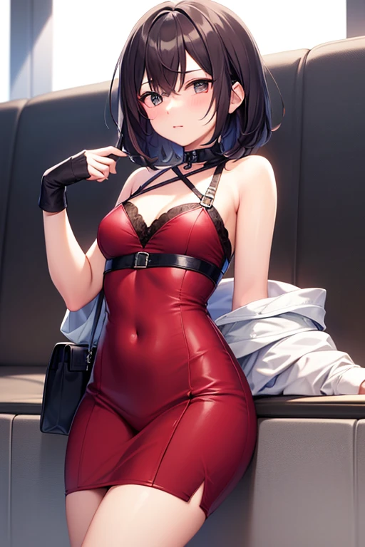 one person, High resolution, High resolution, masterpiece, Anatomically correct, accurate, Winner of numerous awards, Textured skin, retina, Black Hair, Split Ponytail, Slim Body,Slanted Eyes, Contempt/angry gaze, Wide-angle shot, Barrette, anaglyph, Unreal Engine, Black Mini Cheongsam,third seats of a Alphard,Teen,No sleeve,race,AA-cup,Over the knee socks,Makeup that doesn't suit me
