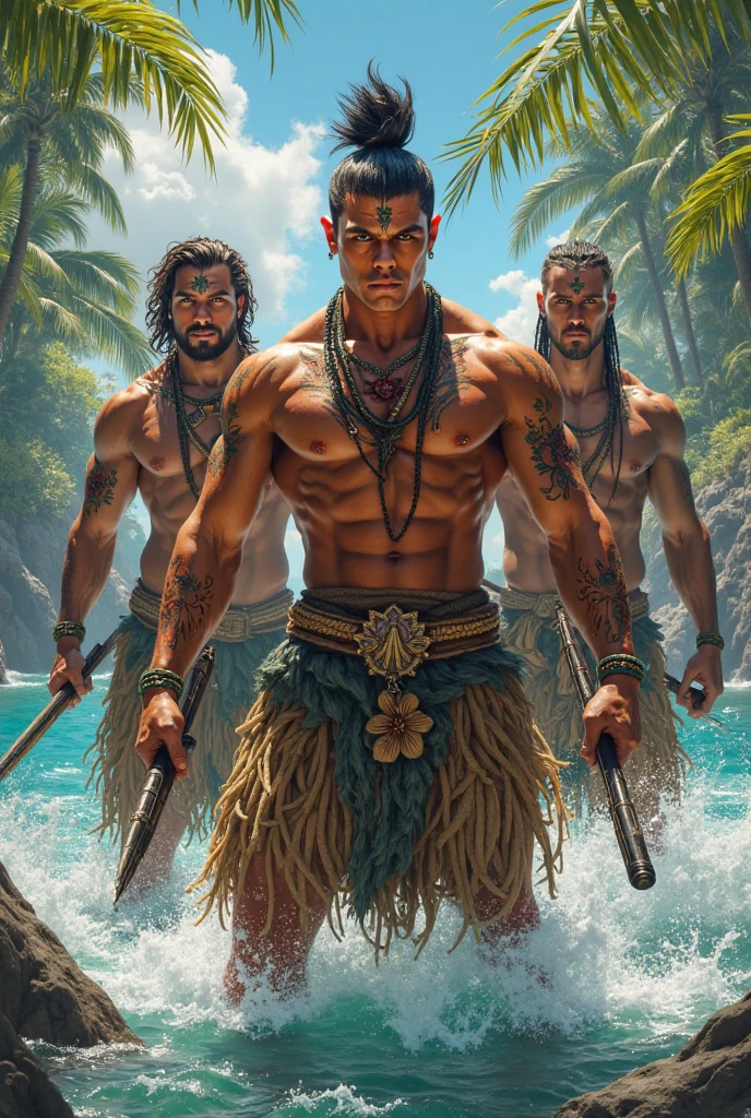 (Mejor calidad,4k,8k,high resolusion:1.2),Ultra - detallado,Realista,fotorrealista:1.37,hombre rudo rapado con tatuajes por todo el cuerpo, vestido de monje en un templo del amazonas - **Apariencia**: Rudo, rapado, tatuajes por todo el cuerpo. - **Vestimenta**: Monk Robe. - **Tatuajes**: Intrincados, tribales, Symbols of Mystical Tribes and Animals. - **Mirada**: Intensa, determinada, sabia. - **Ambiente**: Templo en la selva del Amazonas, connection to nature.mirada desafiante con gesto grosero