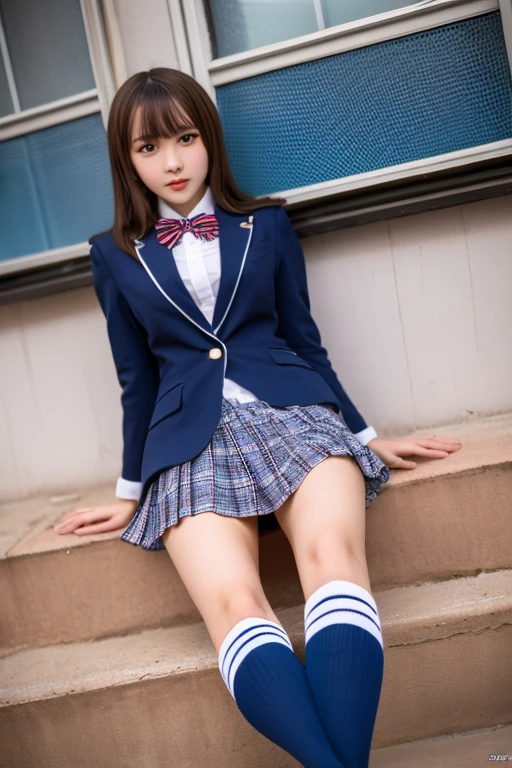 Dark blue high socks majicMIX Real、(Raw photography:1.2)、(Photorealsitic:1.4)、The beauty of beautiful details and delicate facial expressions、a blond、((Panties are visible))(Squatting panty shots)piercings Lashes beatiful detailed eyes、huge filesize、ultra-detailliert、hight resolution、Transcendent beauty top-quality、masterpiece、、(Japanese girls' high school uniform))、Very detailed expression Small、finely detail、Highly detailed face movie lighting、A 23-year-old girl、front facing、((dynamicposes)))、(Sitting on legs with bent knees))、pleatedskirt、blazers、Sexy upper eyes