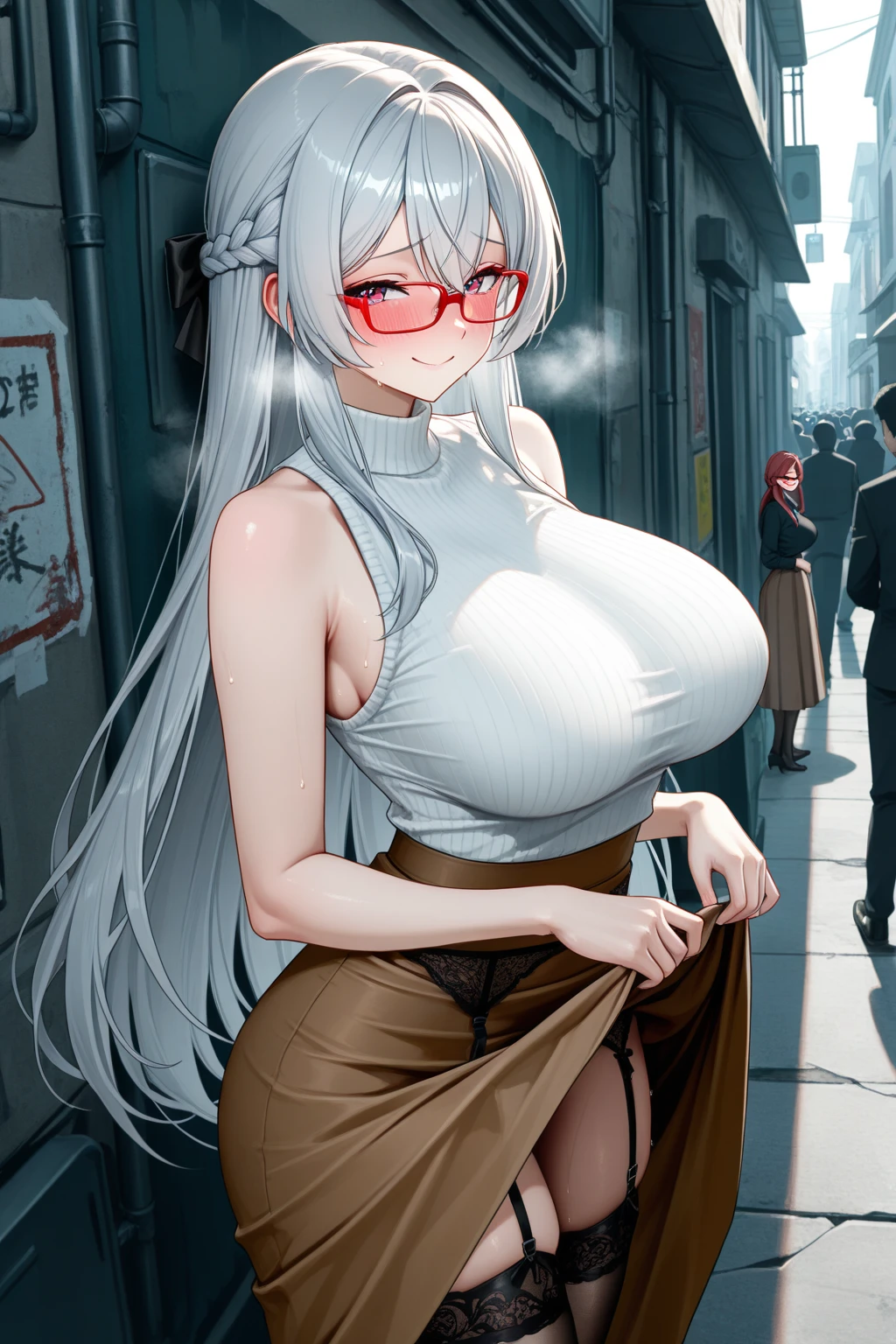(Gray-haired old woman:⒈5)　(super model:⒈5) (In the street:⒈5) fullnude　large amount of pubic hair　NSFW