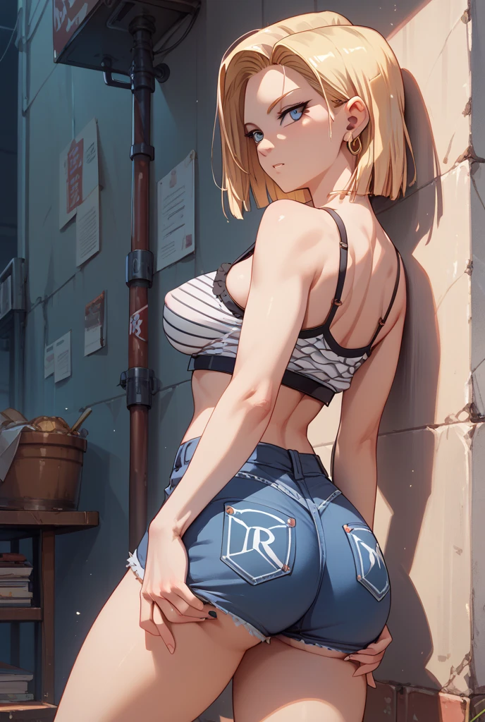 Hermosa chica rubia muy sexy con tetas muy pero que muy grandes, enormes y solo con una camisa blanca abierta y con un tanga tiro de vaquero. And a boy with short hair is fucking her tits from behind, front view 