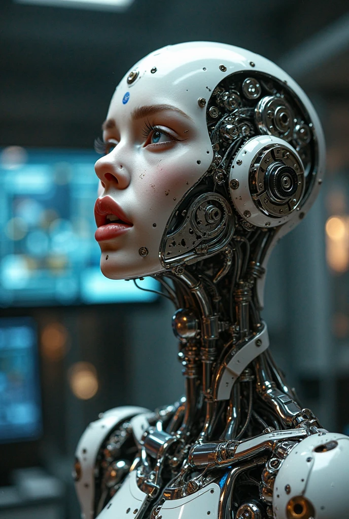 (((masterpiece))), ((best quality)), ((ultra-detailed)), (CG illustration), (an extremely devious and beautiful)), (cute desktop face), cinematic light, ((1 mechanical girl)), single, full, (machine-made joints). : 1.4), ((mechanical limb)), (blood vessel attached to tube), ((mechanical spine attached to back)), ((mechanical cervical vertebrae attached to neck), ((war machine)), expressionless, (wires and cables attached to head and body: 1.5), (character focus), science fiction