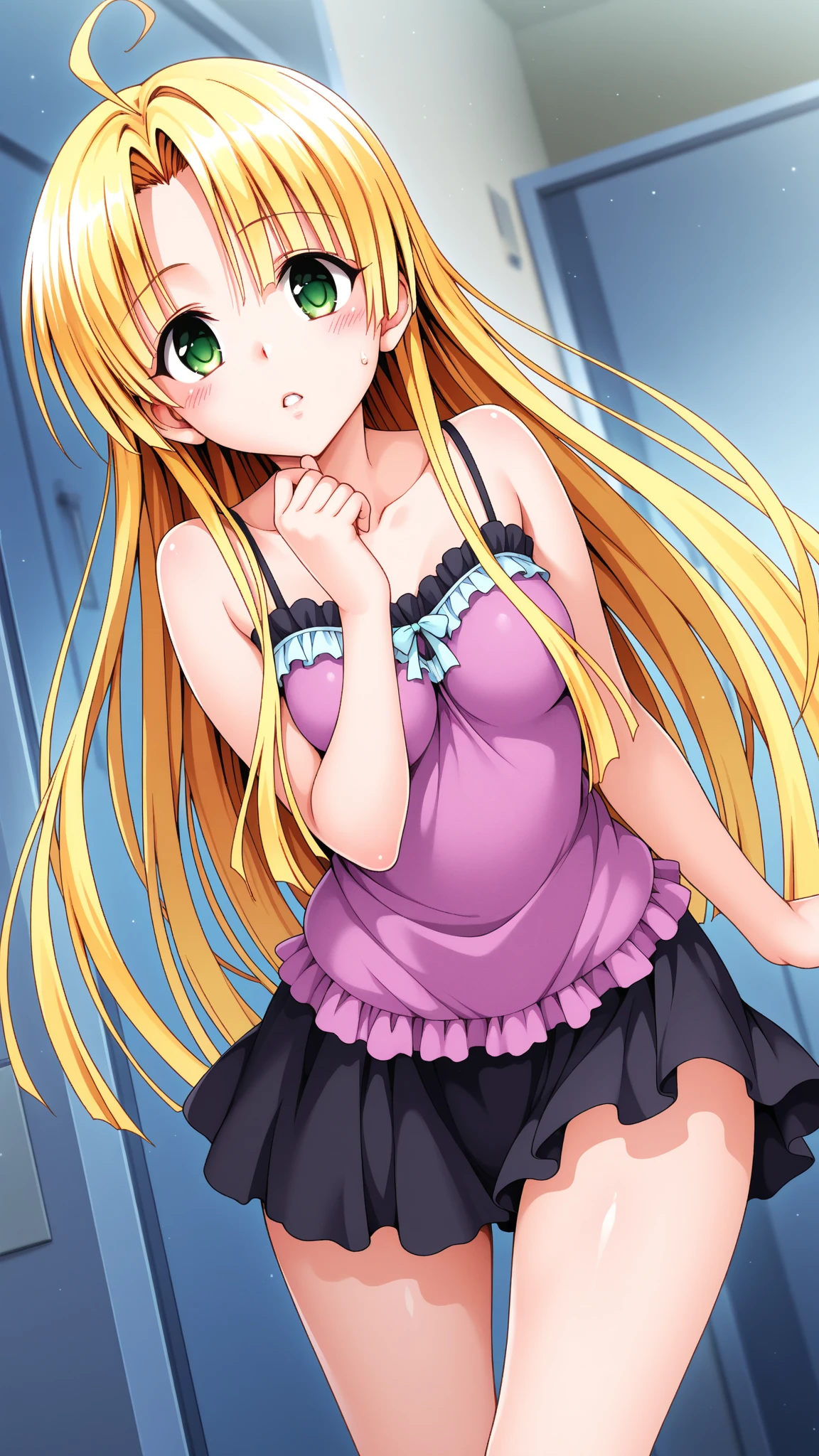 NSFW,masterpiece,Highest quality,High resolution,Very detailed,Golden Darkness\(To Love-Ru\),Blonde,Red eyes,long hair,Two Side Up,Small breasts,hair ornaments,Off-the-shoulder shirt,Frills,mini skirt,(Ecstasy face),blush,Shopping mall,Lingerie Shop,(Having sex),insert,Creampie,Trembling,Drooling,(Middle-aged men)