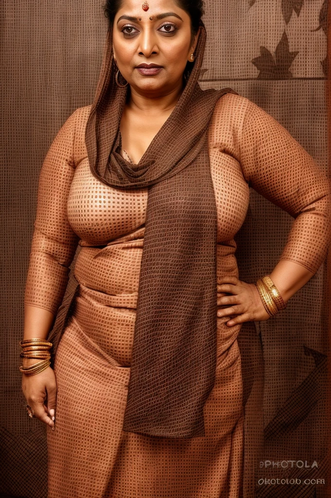  milf woman vijaya,in a brown dress, posing her hot milf figure to camera , fleshy figure,cougar lady , extremely gorgeous, heavy physique, voluptuous, curvy, sexy figure, glowing eyes,happy charming face,