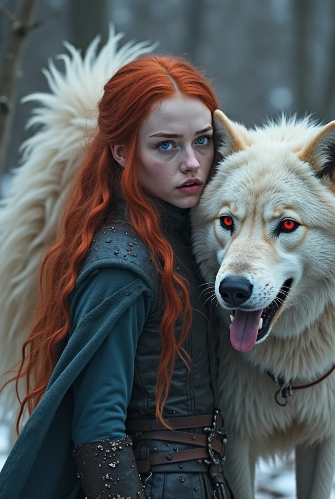 4k highly detailed realistic digital extremely high quality RAW photograph, a portrait photo of Sansa Stark that lived with wolves her whole life is now leading them to battle. torn clothes exposing (nude:1.4) body, armored pauldrons, fangs, curled horns, big breasts, ((snow and blood)), ((wolf tattoos)), epic, hyperrealistic, hyperrealism, 8k, cinematic lighting, greg rutkowski, wlop, (f1.8 short focus bokeh)