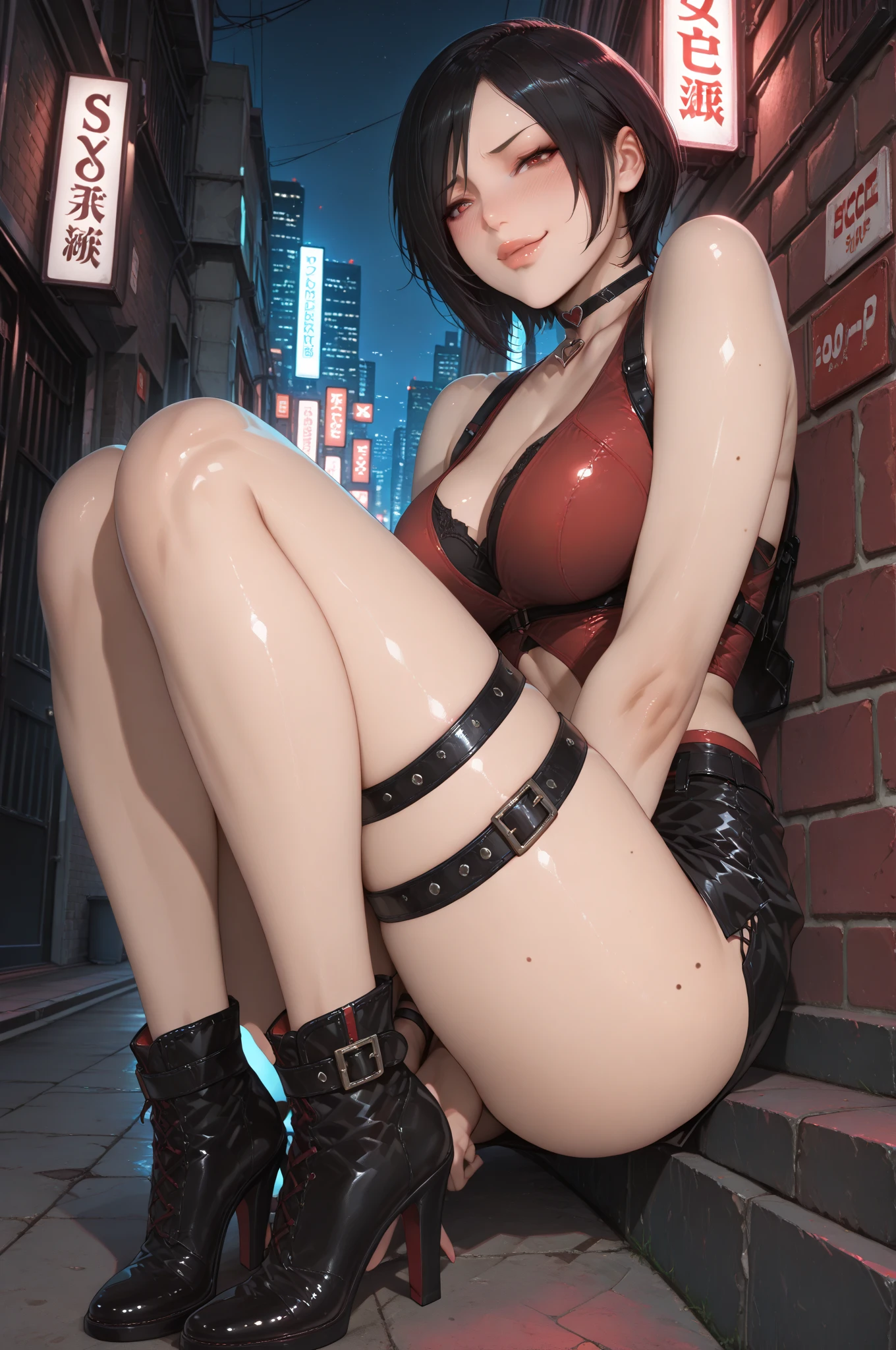 ff7r style,(top-quality, (Ultra high definition,4K), (超A high resolution:1.3, in 8K),masutepiece:1.2), (Angle from above), (Perfect Anatomy,Anatomically accurate), (Soft lighting, 光线追踪), (((Sitting on a sofa in the lobby of a luxury hotel, Sexy open legs))), ((Atifa_Lockhart like)), (Ruby-like red eyes), (large full breasts:1.6), Focus on cleavage, (extremely detailed and beautiful face), Close one eye, (energetic and healthy girl), (Photorealsitic), ((Bright lighting)), ((sexy langeries)), Watch viewers, (Crisp double eyelids), (fascinated expression), (Textured skin), (Soft skin)