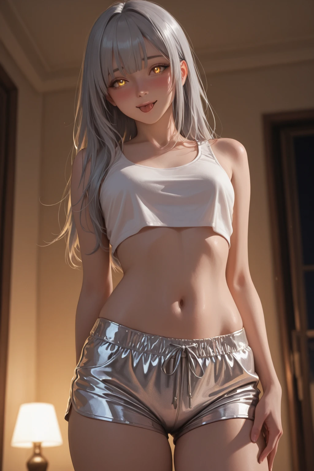men white silk short skirt slim white masculine flat chest over-the-knee socks uniform seductive delicate face charming smile skinny mesmerizing smooth beautiful legs JK long hair suspender stockings